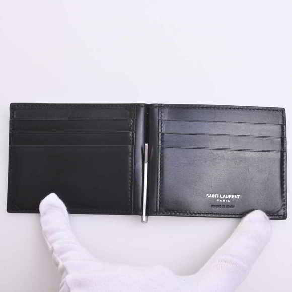 Saint Laurent Leather Money Clip Bifold Wallet Billfold Black - Picture 4 of 8